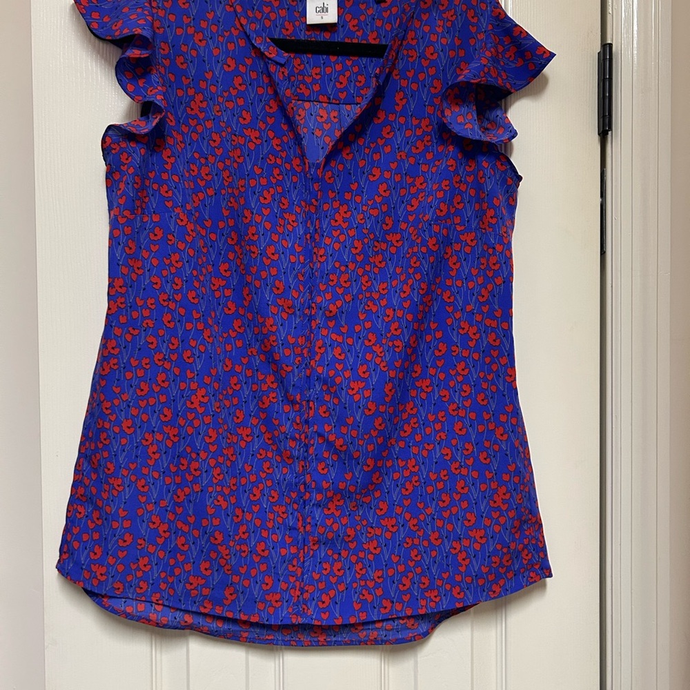 CAbi Blue and Red Floral Blouse